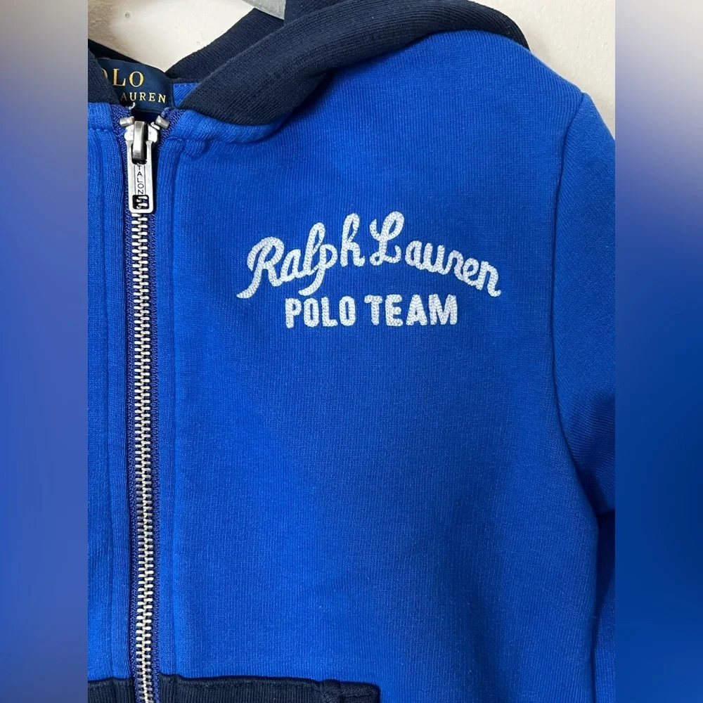 Ralph Lauren Boys‎ Polo Team Fleece Zip-Up Hoodie Size 5 Blue/Navy EUC